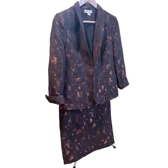 Coldwater Creek Womens Brown Gold Metallic Textured Blazer Skirt Suit Set Sz 12P - Picture 3 of 14
